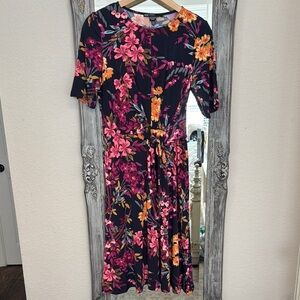 New Maggie London Petite Midi Short Sleeve floral Dress